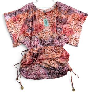 coral snake skins mini dress medium ruched dolman beach resort swim by luli fama